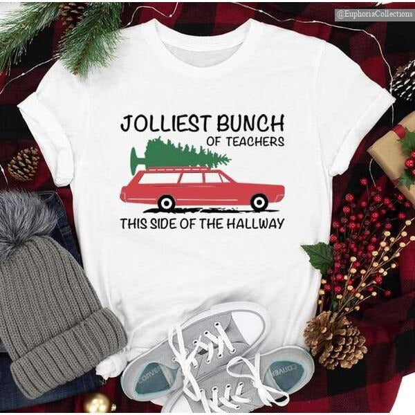 Teacher Christmas Shirt, Sweater, Hoodie, Jolliest Bunch of Teachers, Matching Holiday Group Funny Teacher Shirt , Global Trending Outfits