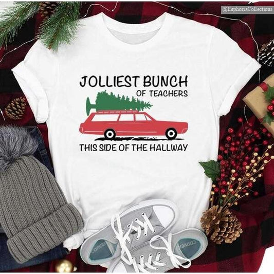 Teacher Christmas Shirt, Sweater, Hoodie, Jolliest Bunch of Teachers, Matching Holiday Group Funny Teacher Shirt , Global Trending Outfits