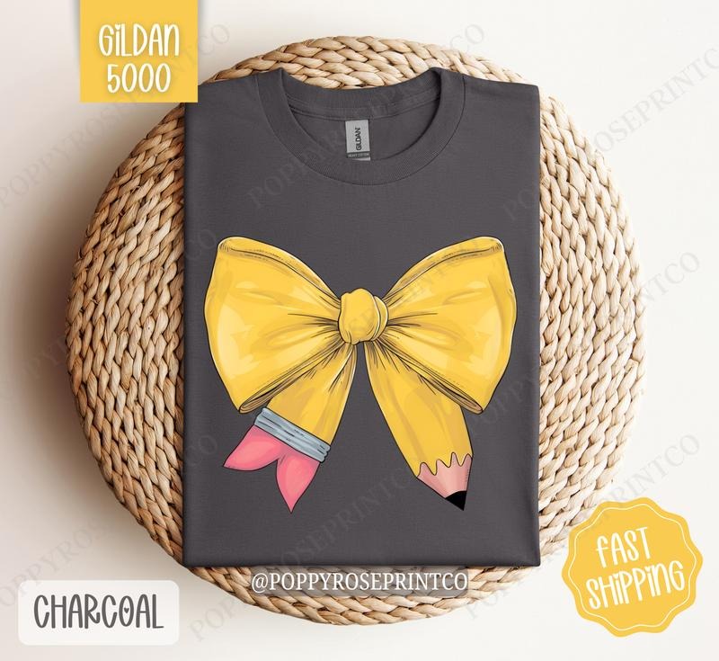 Teacher Pencil Bow Shirt Gildan, Gift for Teacher Appreciation, Back To School Teach Shirt Oversized Crewneck Tee