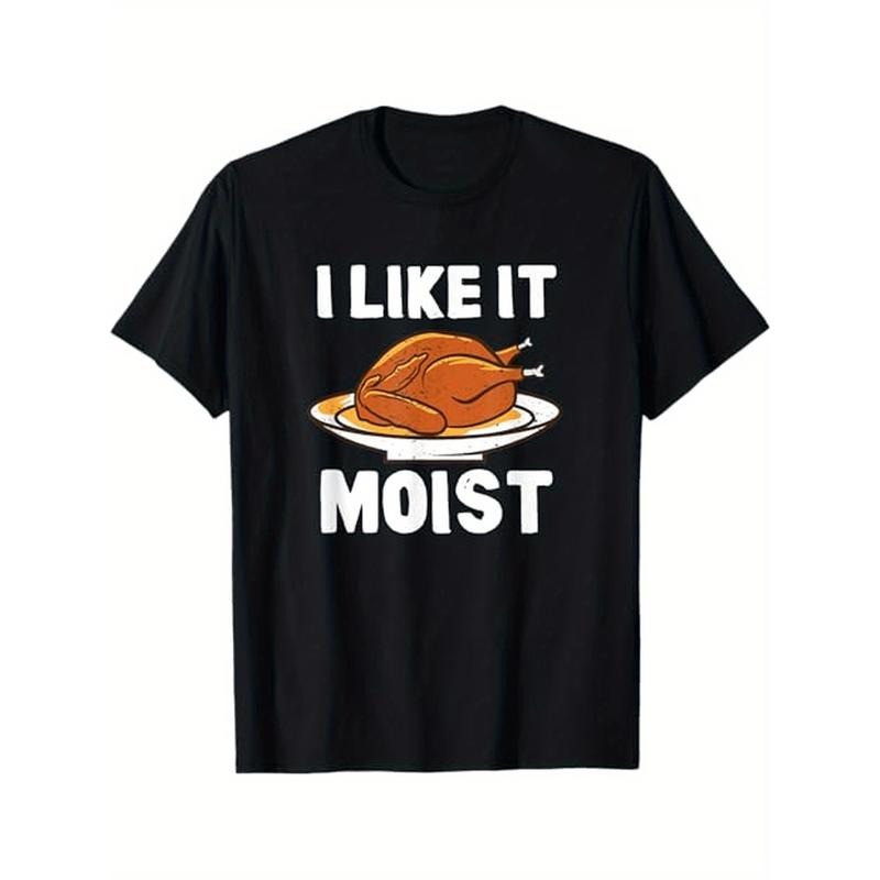 Thanksgiving Turkey Graphic T-Shirt, 100% Cotton, Casual Crew Neck, Short Sleeve, Slight Stretch, Knit Fabric, Regular Fit, with Humorous Moist Turkey Illustration, for Men and Women, Perfect for Holiday Gatherings Made in USA