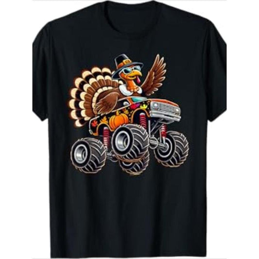 Thanksgiving Turkey Ride Monster Truck Men's T-Shirt-220g100% Cotton T-Shirt made in usa