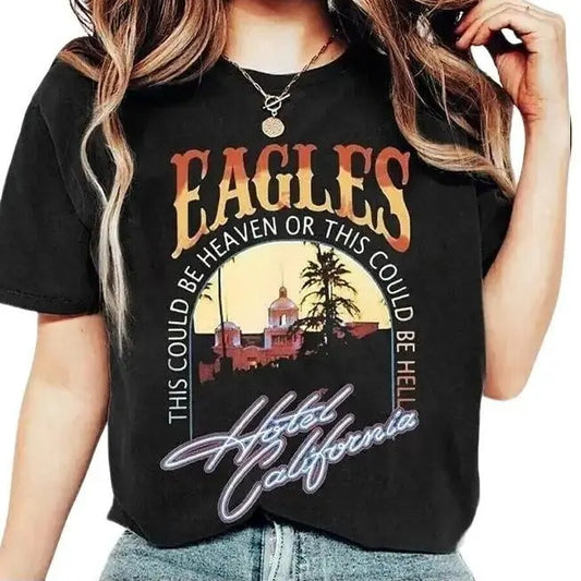 The Eagles Hotel California Tour T-Shirt Band Concert Vintage 2023 Rock Music Cotton Shirt