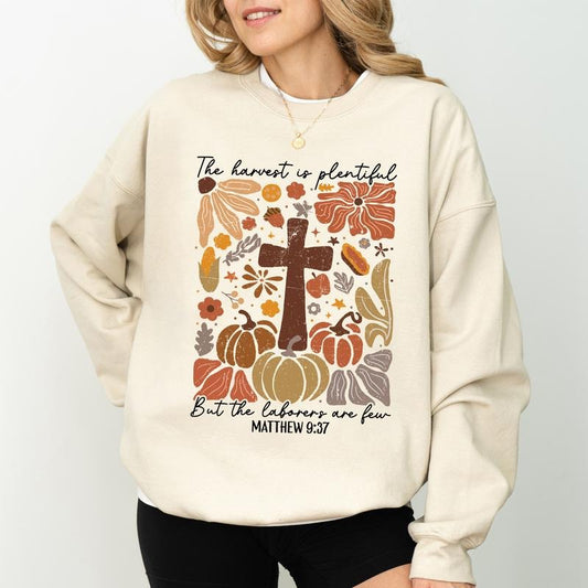 The Harvest Is Plenty Christian Sweatshirt, Vintage Pumpkins Thanksgiving Crewneck, Bible Verse Sweaters, Fall Jesus Apparel, Religious Womenswear