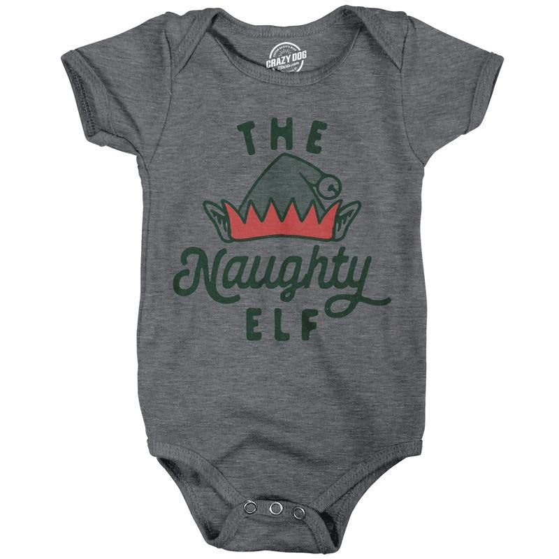 The Naughty Elf Baby Bodysuit Funny Bad Behavior Xmas Elves Joke Jumper For Infants Funny Baby Onesies Christmas Onesie for Baby Funny Sarcastic Onesie Novelty Onesie Dark Grey