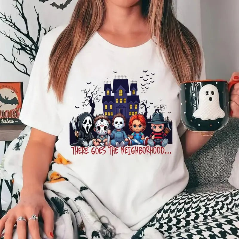 There Goes The Neighborhood Shirt, Horror Friends Halloween Tshirt, Movie Shirt, Horror Movie T-Shirt, Retro Halloween, Unisex Short Tee Shirt, Casual