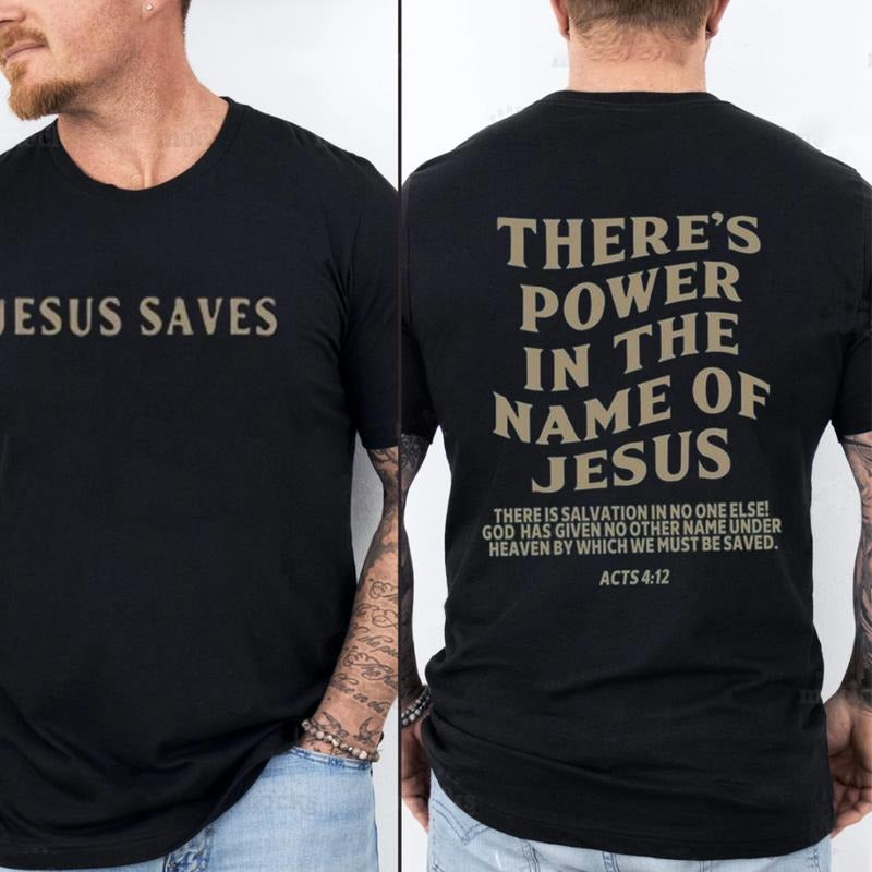 There's Power In The Name of Jesus Tee Cotton Casual Street Style Crew Neck Short Sleeve T-Shirt Top for Unisex