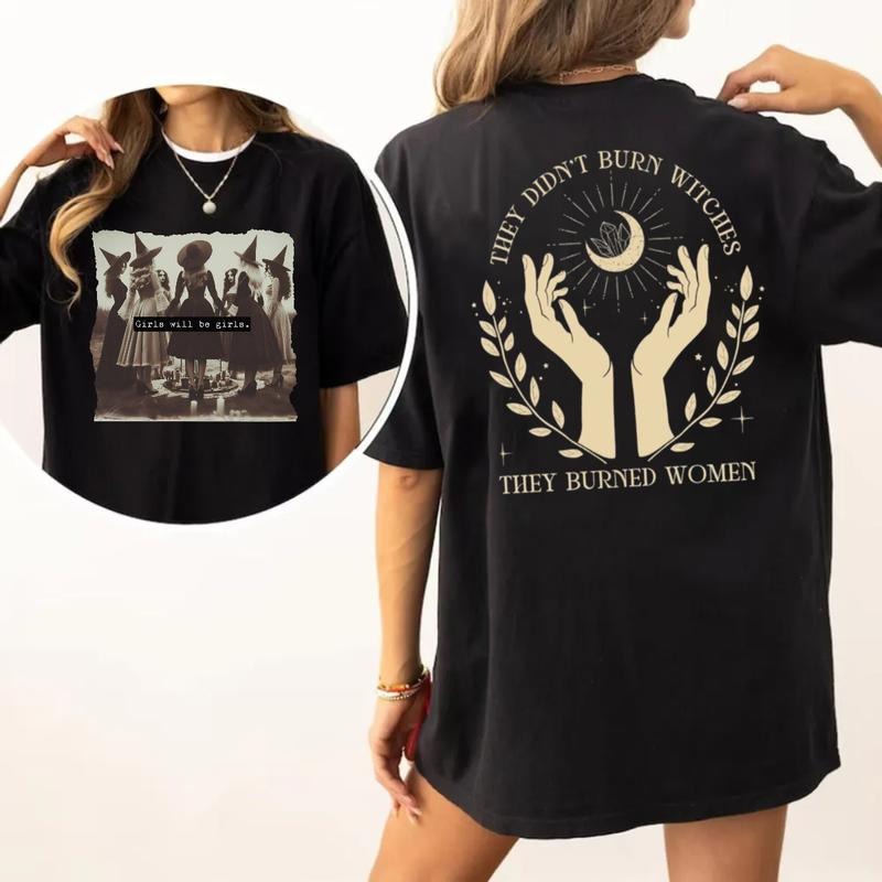 They Didn't Burn Witches They Burned Women Shirt 2 Sides, Witchy Feminist Tee, Halloween Feminism Tshirt, Fall Celestial Boho Gift, Unisex Short Sleeve Tee Shirt