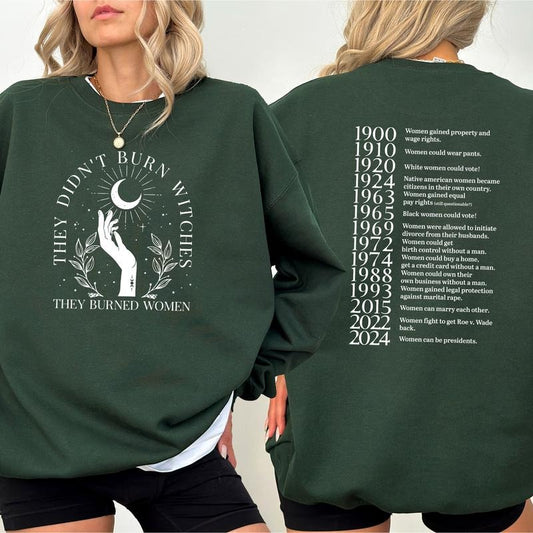 They Didn't Burn Witches They Burned Women Sweatshirt, Witchy Feminist Crewneck, Women's Rights Sweaters for Women, Aesthetic Feminism Womenswear