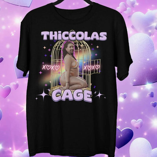 Thiccolas Cage Funny Meme Shirt, Gag Tshirt Unhinged Gift Inappropriate, Cursed Celebs Celebrities Offensive Raunchy Stupid Meme Shirt