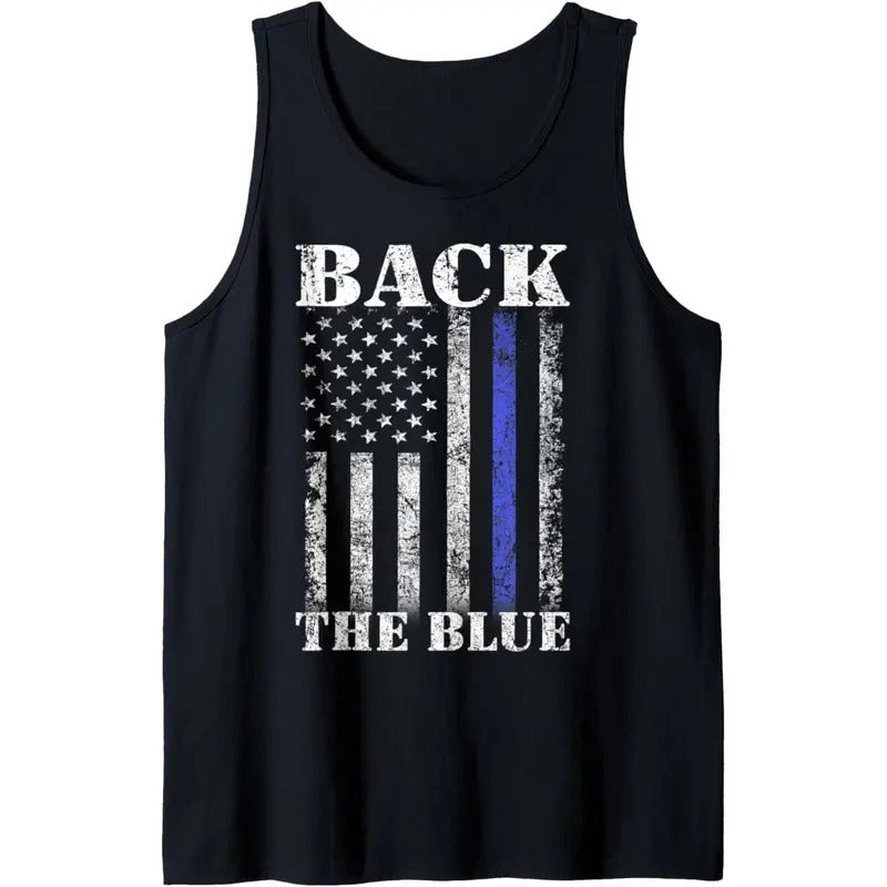 Thin Blue Line Back the Blue American Flag Police Support Tank Top made in USAstyle{n002}2