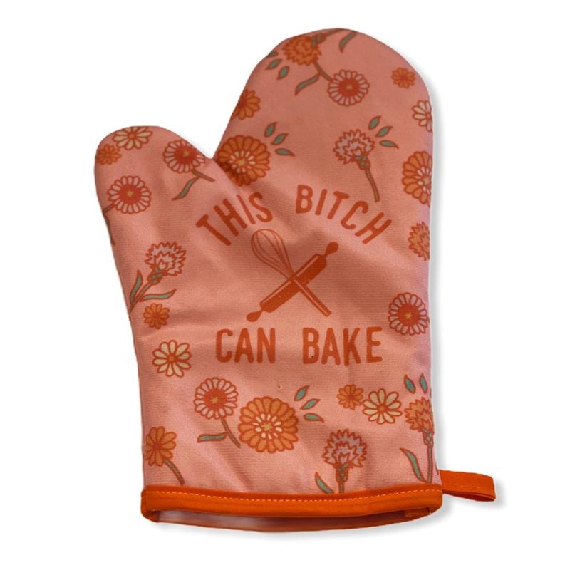 This Bitch Can Bake Oven Mitt Funny Cooking Baking Graphic Novelty Kitchen Accessories Funny Graphic Kitchenwear Funny Food  Novelty Cookware Orange