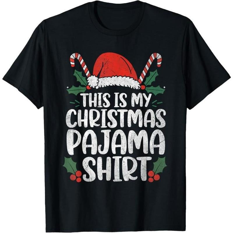 This Is My Christmas Pajama Shirt Funny Xmas Pajama Outfit T-Shirt Made in USA