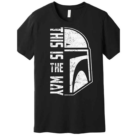 This Is the Way Helmet T-Shirt - Premium Funny Graphic Tee with Distressed Pattern, Short Sleeve, Black Color, AA Quality, Men's Fashion Series, 227084 Made in USA