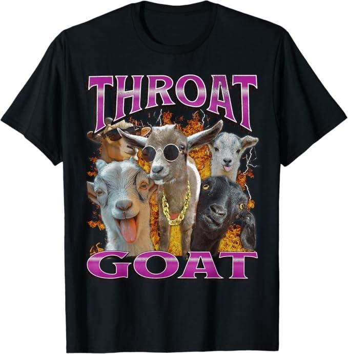 Throat Goat Funny Adult Humor Y2K Graphic T-Shirt - Casual Cotton Crew Neck Tee with Heavy Fabric and No Side Seams Menswear Top