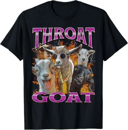 Throat Goat Funny Adult Humor Y2K Graphic T-Shirt - Casual Cotton Crew Neck Tee with Heavy Fabric and No Side Seams Menswear Top