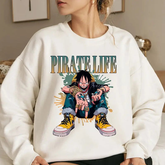 Thug Life Captain Strawhat OP Shirt Crewneck Hoodie, Anime Shirt Comfort Cotton