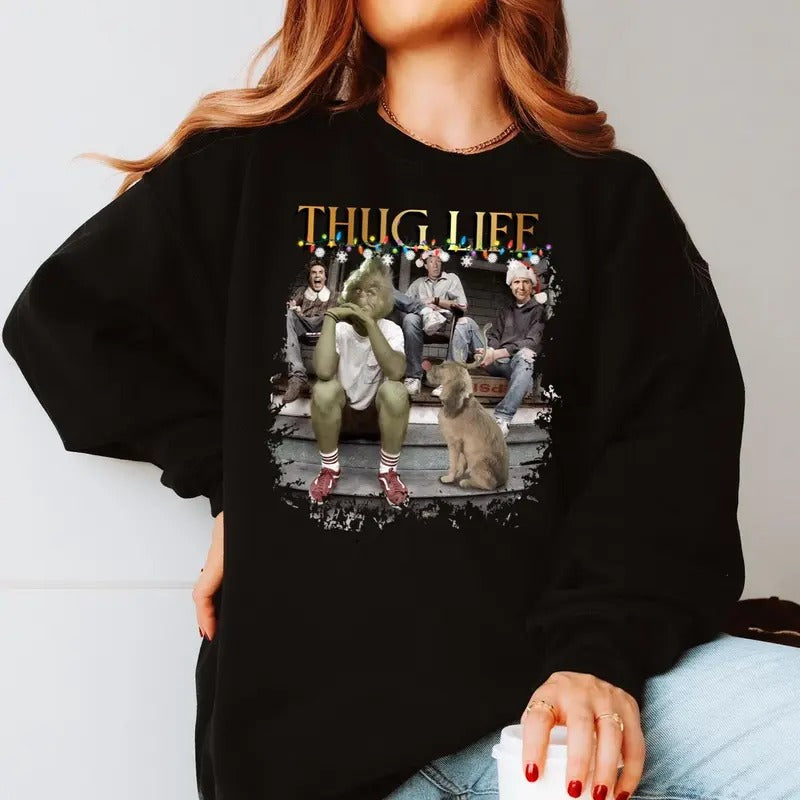 Thug Life Christmas Sweatshirt, Christmas Friends Shirt, Christmas Gifts Holiday Crewneck, Unisex Short Sleeve Tee