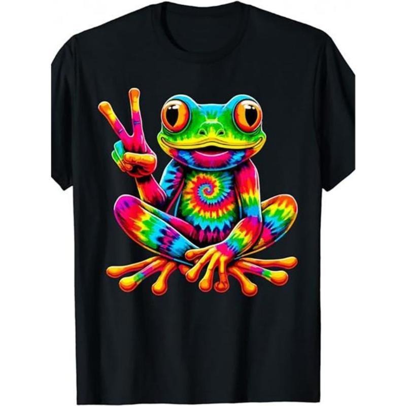 Tie-Dye Cool Frog Peace Sign Hippie T-Shirt Made In USA