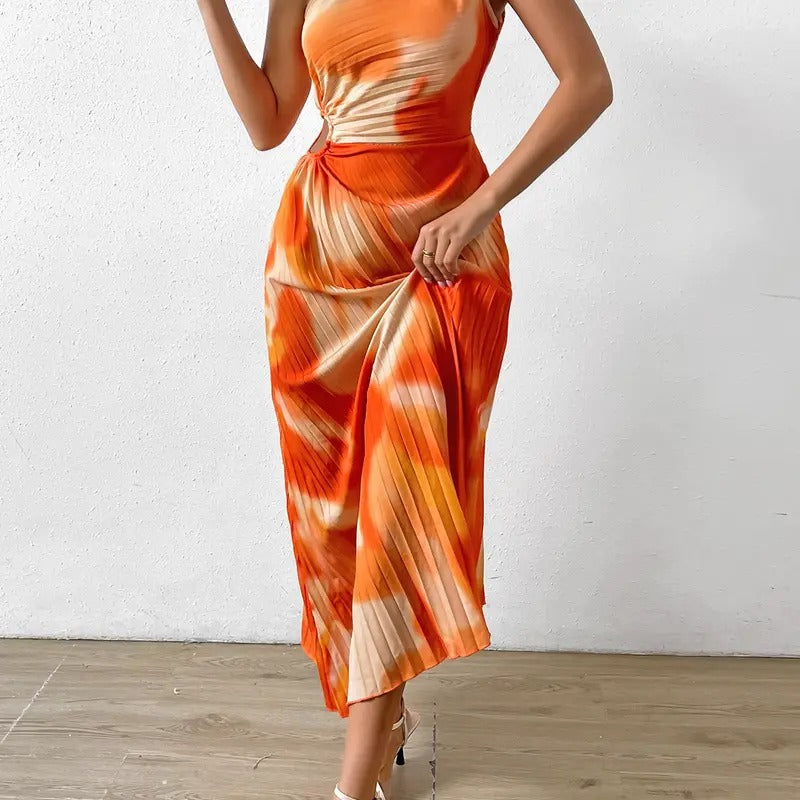 Tie Dye Outdoor Outfit Mesh Floral Strapless Bodycon Maxi DressY2K
