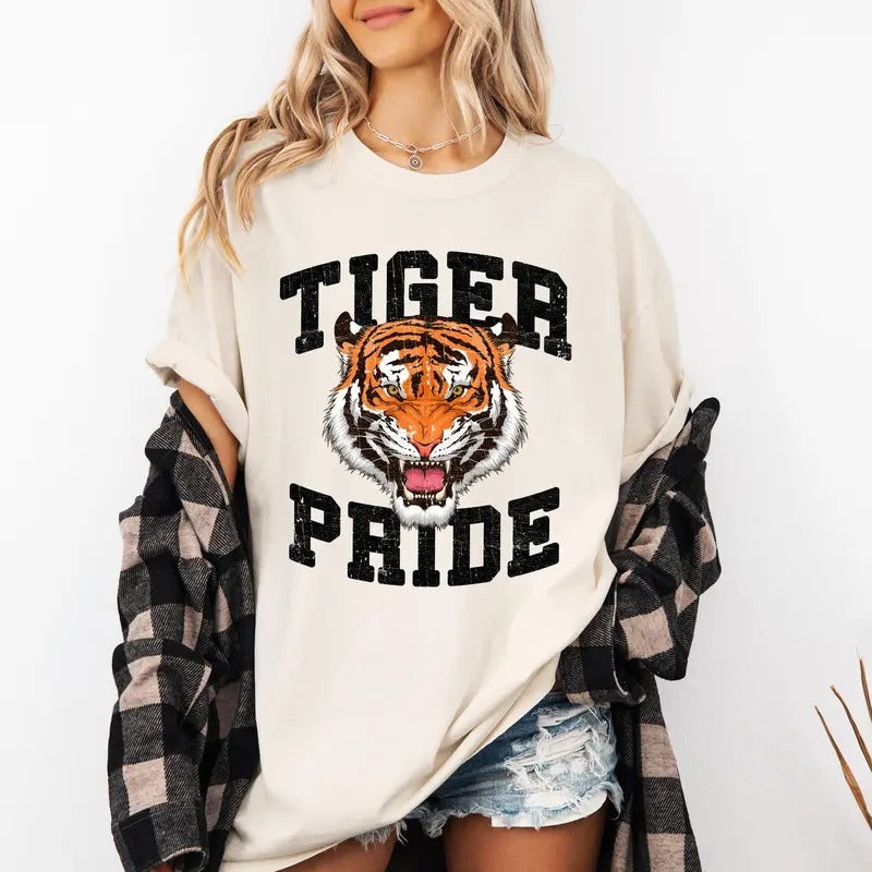 Tiger Pride, Football, Sports, Game Day, Big Game, Touchdown, Tailgate Party Tshirt, Women's Comfort Colors Tshirt, Graphic Tee