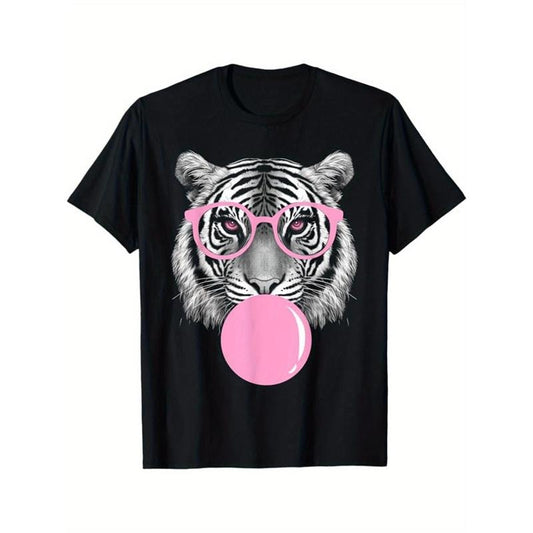 Tiger Printed Men's Cotton Graphic T-shirt, Casual Short Sleeve Crew Neck Gamer T-shirt, Men's Tee For Outdoor made in usastyle{n002}2