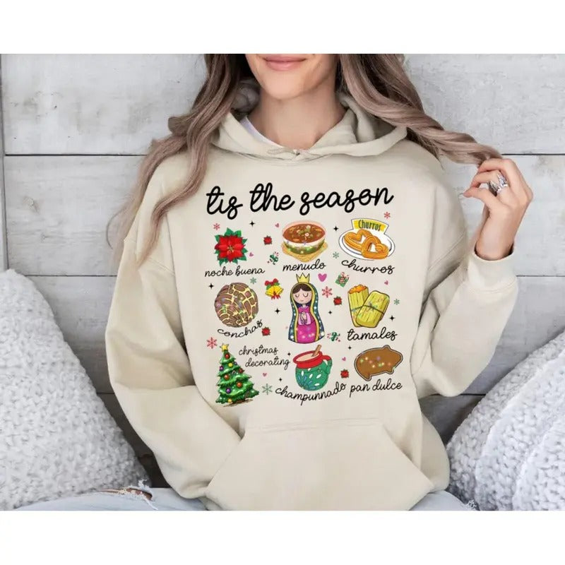 Tis The Season Conchas Sweatshirt, Mexican Food Christmas Sweater, Pan Dulce Mexico Party Shirt, Christmas Latina Gift, Feliz Navidad Shirt, Unisex Sweater Pullover Tee