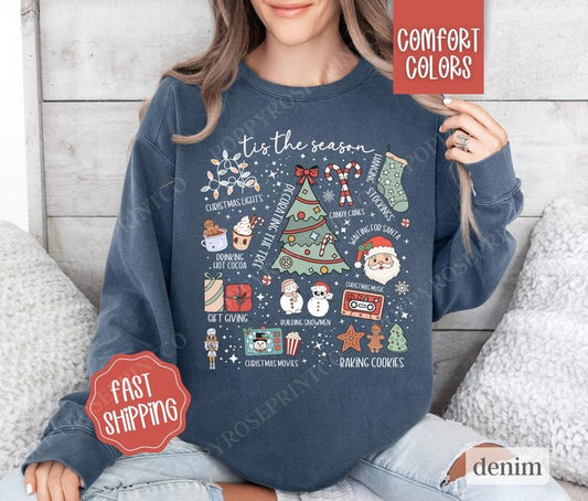 Tis the Season Collage Sweatshirt Comfort Colors, Tis the Season Crewneck,  Women's Holiday Sweater