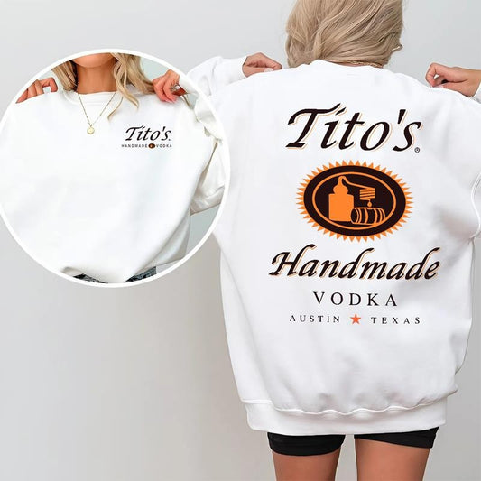 Tito's Handmade Vodka 2-Sided SweatShirt, Unisex Graphic Tee for Men and Women, Trendy Streetwear Top, Casual Menswear