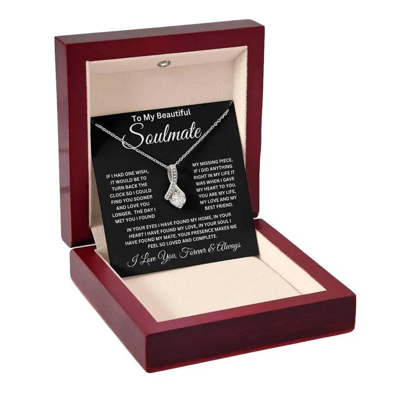 To My Beautiful Soulmate Necklace, Soulmate Gift For Girlfriend Wife, Anniversary Gift For Her, Girlfriend Birthday Gift, Love Necklace With Message Card, Necklace With Gift Box, Valentine Gifts, Jewelry Gift, Gifts For Valentines Day