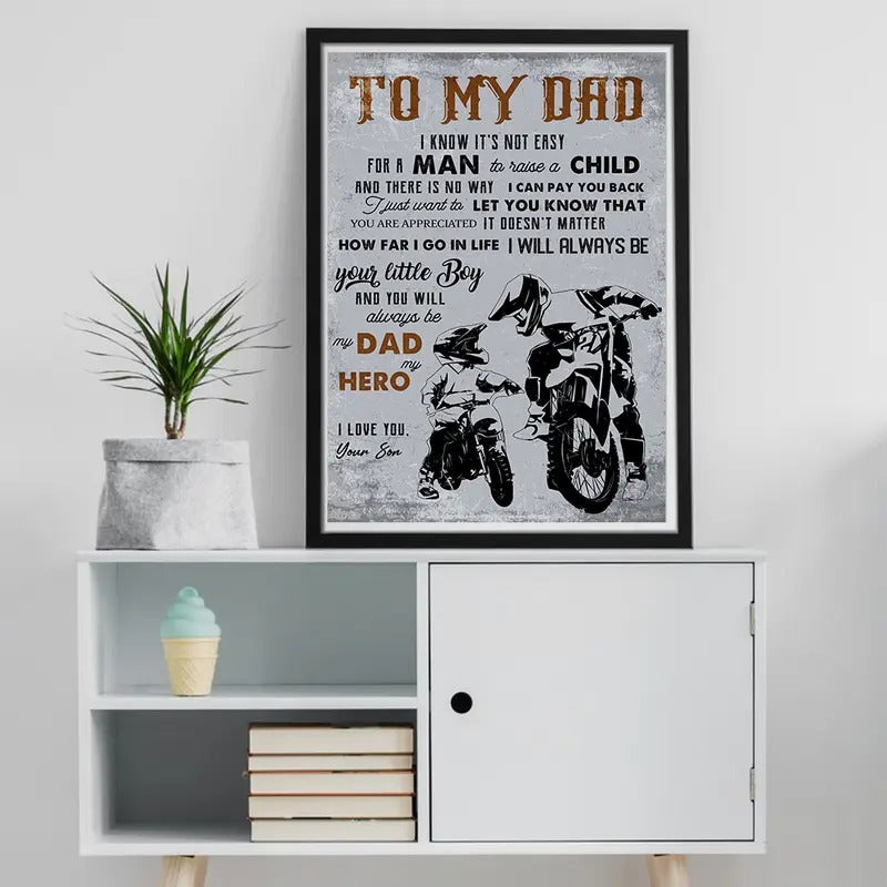 To My Dad From Mortocycle Sign Son Poster  No Frame, Dad Gift Ideas, Happy Father's Day, Father's Day Canvas, Dad Gift From Son, Dad And Son