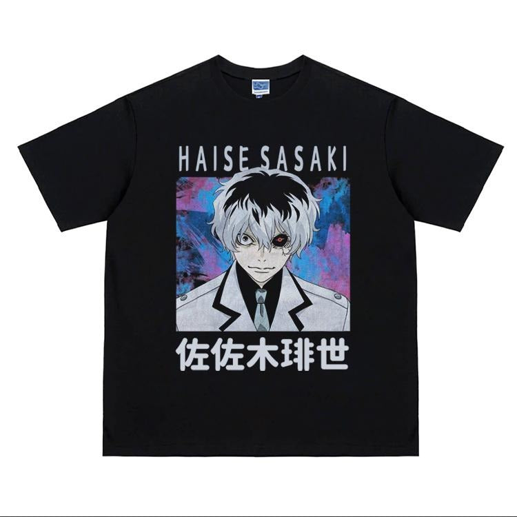 Tokyo Ghoul "Haise Sasaki" Heavyweight Vintage Tee 100% Cotton OVERSIZED Anime T-shirt Menswear Top Crew Necks Tshirt Casual Streetwear Black Crewneck Tropical Shortsleeve