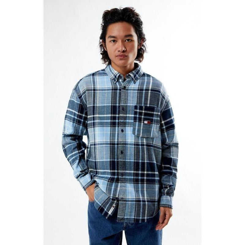 Tommy Jeans Men's Brushed Navy Flannel Long Sleeve Shirt