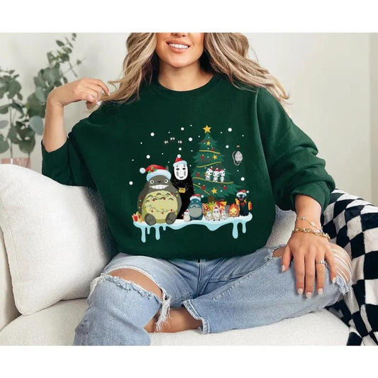 Totoro Christmas Sweatshirt, Studio Ghibli Shirt, Spirited Away, Miyazaki Hayao, Studio Ghibli Fans, Anime Christmas Sweatshirt, Family Christmas Totoro Sweatshirt, My Neighbor Totoro Ghibli Shirt, Totoro Shirt, Ghibli Cartoon Tee, Anime Merch