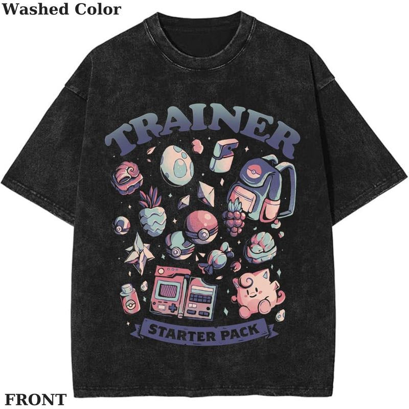 Trainer Starter Pack - Ringer - pokemon Graphic shirt, Poke Shirt, PKM TShirt, Anime Cute Shirt, Vintage T-Shirt Menswear Top Underwear Tshirt