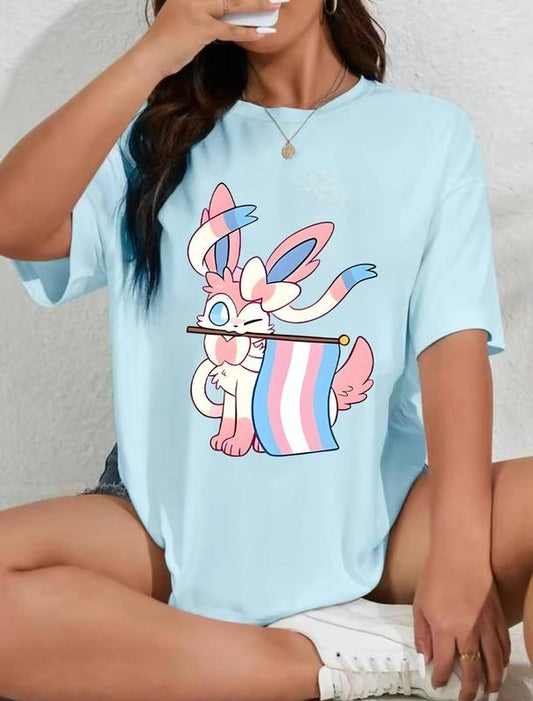 Trans Pride Sylveon Tee, Sylveon with Trans Flag Shirt, Trans Rights Pokémon Tee,  Sylveon Trans Pride T-Shirt, LGBT, LGBTQ+