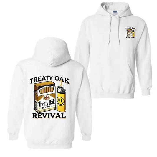 Treaty Oak Revival Hoodie  T-Shirt, Bold Graphic of a Cigarette Pack and Lighter Design, Trendy and Unisex Pullover, Perfect for Music Lovers and Fans of Street Style