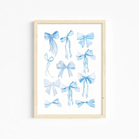 Trendy Blue Bows Art, Preppy Poster, Watercolor Bows Print, Coquette Room Decor, Girly Wall Art, Gifts For Women Her Bedroom Decor, Poster Prints No Frame, Home Decoration, Modern Wall Art, Gifts For Birthday Landscape Ornaments