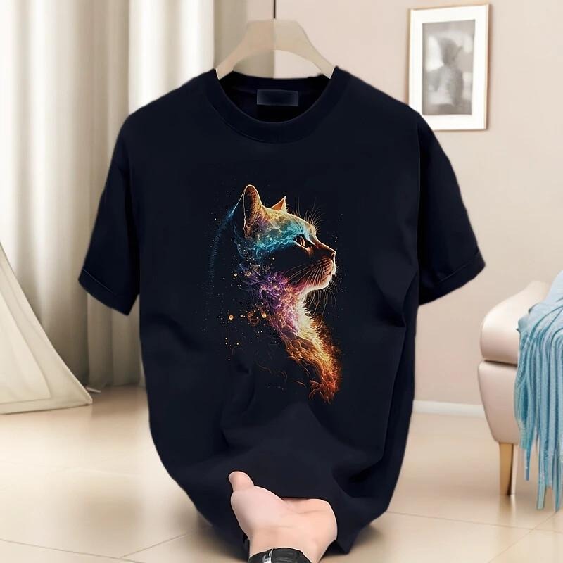 Trendy Printed Cartoon Anime Summer round Neck Short Sleeves T-shirt Summer Cool Feeling Loose Leisure All-Matching Half Sleeve