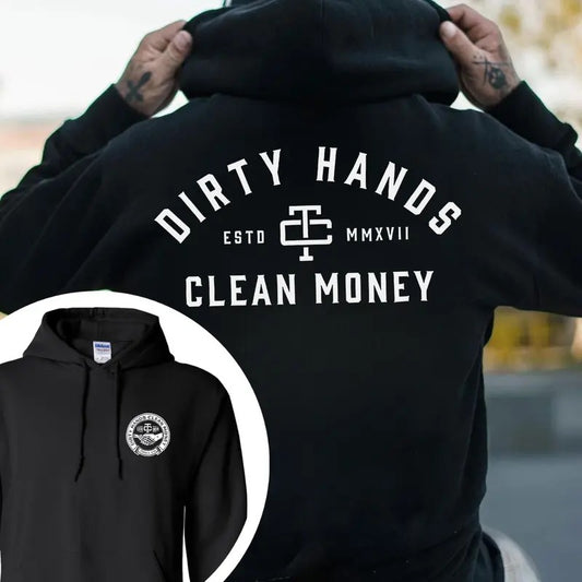 Troll Co Work Hard Dirty Hands Clean Money T-shirt - Crewneck Sweatshirt - Hoodie, Trending Mechanic Unisex Shirt, 2 Side Printed Workwear Streetwear, ESTD MMXVII