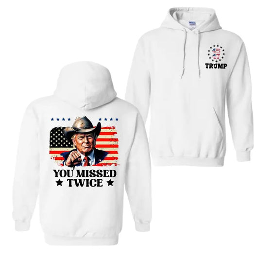 Trump Cowboy Western 2024 You Missed Twice T-shirt Hoodie, For Men And Women, Trendy Shirt