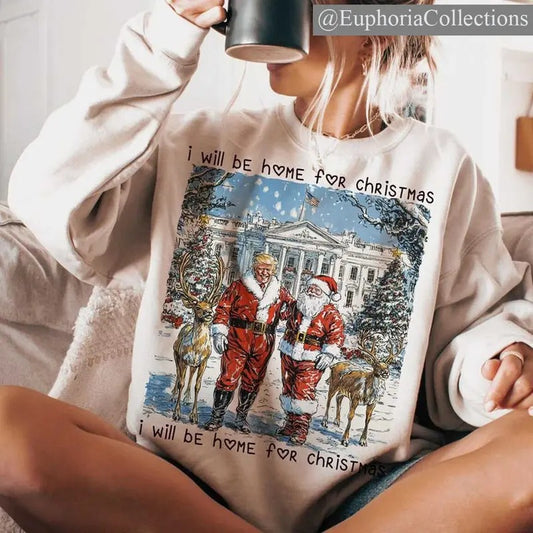 #Trump I'll Be Home for Christmas Sweater, Hoodie, Tee, Cozy Warm #Trump Christmas T-Shirt , Global Trending Outfits