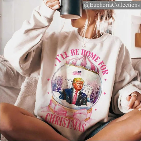 #Trump I'll Be Home for Christmas Sweater, Hoodie, Tee, Humorous Cozy #Trump Christmas T-Shirt , Global Trending Outfits
