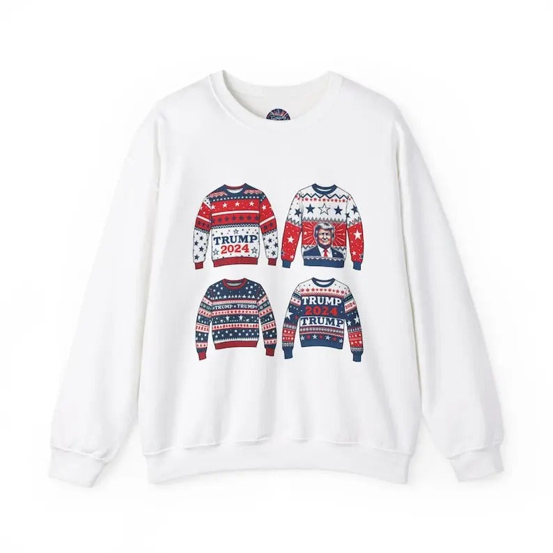 Trump Ugly Christmas Sweater Crewneck Sweatshirt Funny Unique Political Conservative Merch Holiday Gift Idea Matching Family Outfit Shirt