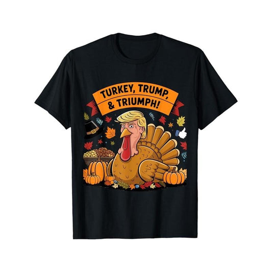 Turkey, Trump, & Triumph Thanksgiving 2024 Election T-Shirt made in usa