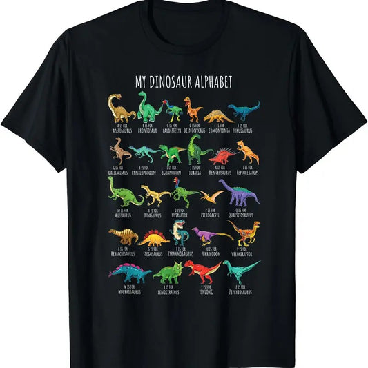 Types Of Dinosaurs Alphabet A-Z ABC Dino Identification T-Shirt | Unisex Cotton Tee Gift | Full Size