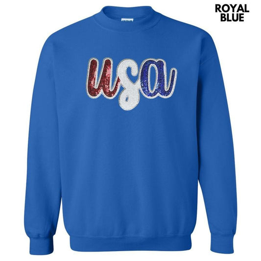 USA Red White & Blue Sequin Patch Sweatshirt