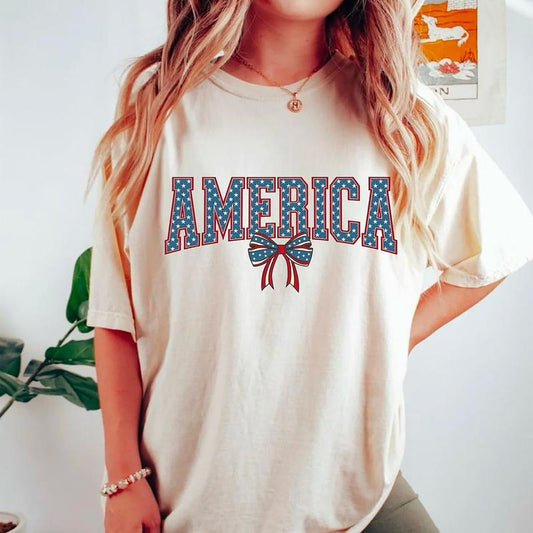 USA Shirt, Summer BBQ T-shirt, Red White and Blue Tee, America Coquette Tee, Women's 4th of July Shirt, Fourth of July Shirt, Coquette America T-Shirt