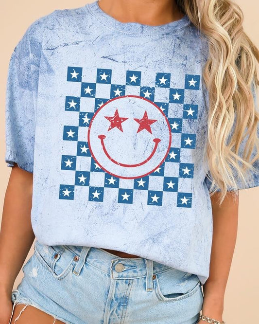 USA Smiley, Patriotic, America, Retro, Vintage, Independence Day, 4th of July, Comfort Colors, Color Blast Tshirt, Women's Comfort Color Tee, Tshirt