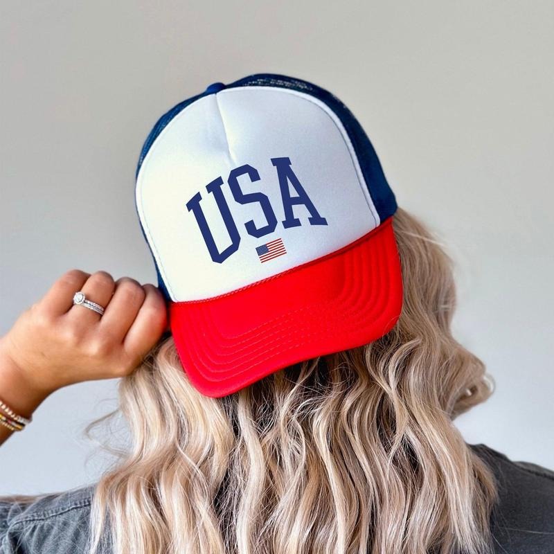 USA, Flag, Patriotic, Snapback Trucker Hat, America, USA, Independence Day, Patriotic Cap for Women, Sassy Graphic Hats