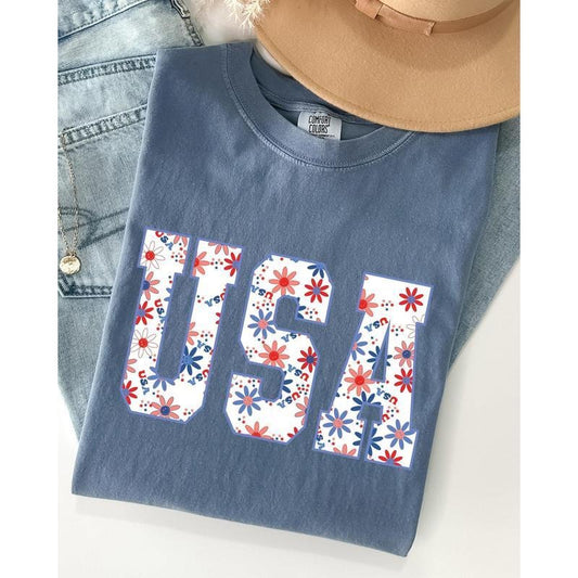 USA, Floral, Flowers, America, Patriotic, Summer, 4th of July, Independence Day Shirt, Tee, Tshirt